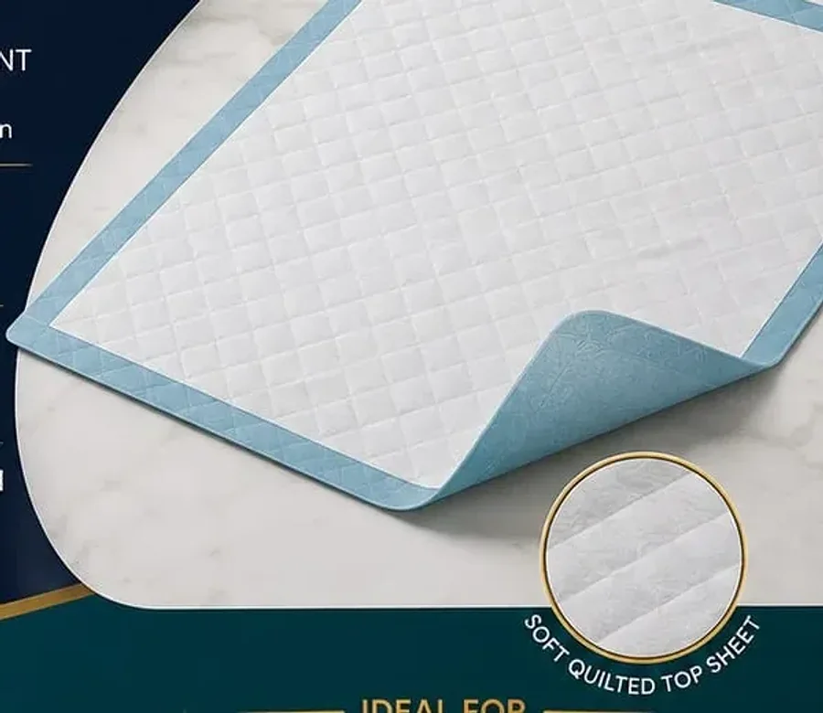 Aaegis Secure underpad with a soft quilted top sheet and blue leak-proof backsheet