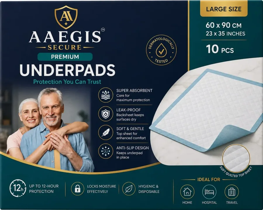 Aaegis Secure Premium Underpads box, large size 60 by 90 cm, 10 pieces
